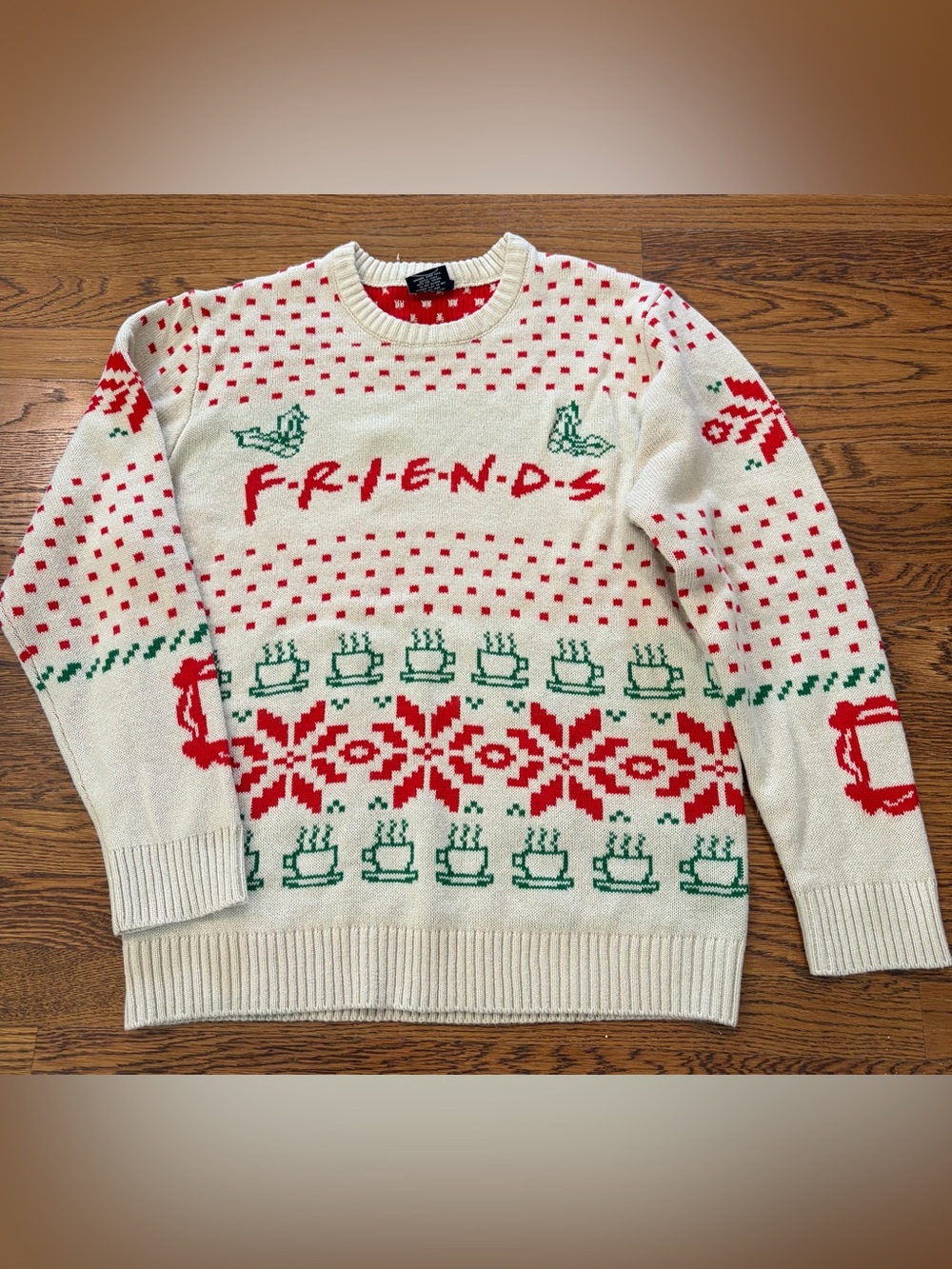 FRIENDS TV Show Men’s Beige Ugly Christmas Holiday Sweater Size Large L